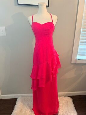 Hot Pink Ruffle Maxi Dress - Women